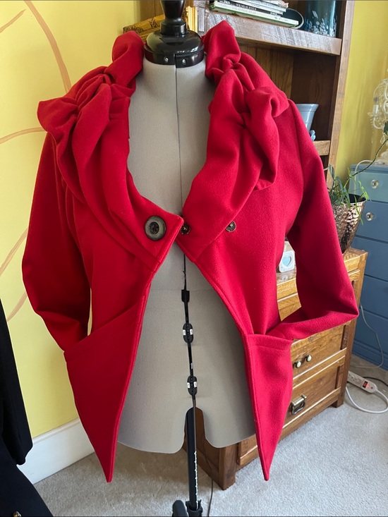 Celine Jackets & Blazers - Red Draped-Collar Pea (like) Coat